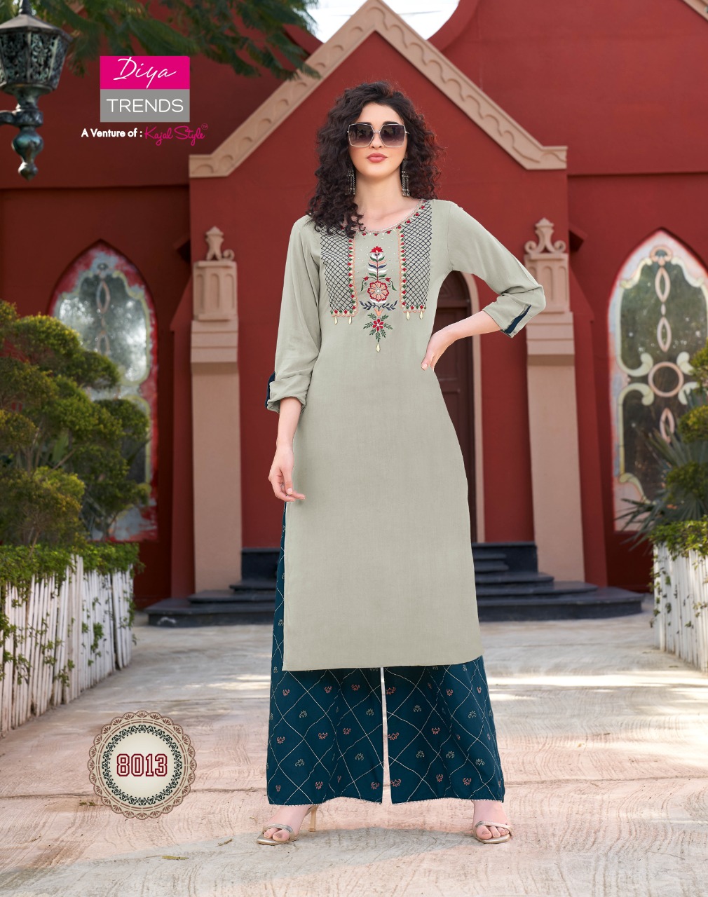 Palazzo Suits Jaipur Blue Kurti With Printed Palazzo Salwar Suits Online   Lady India