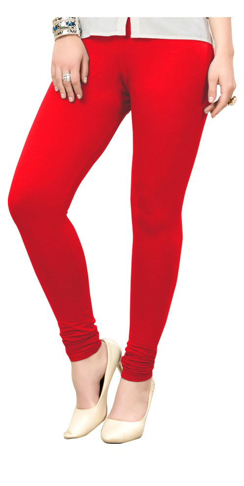 Morrio Bright Red Cotton Lycra Churidar Legging,Medium for Women