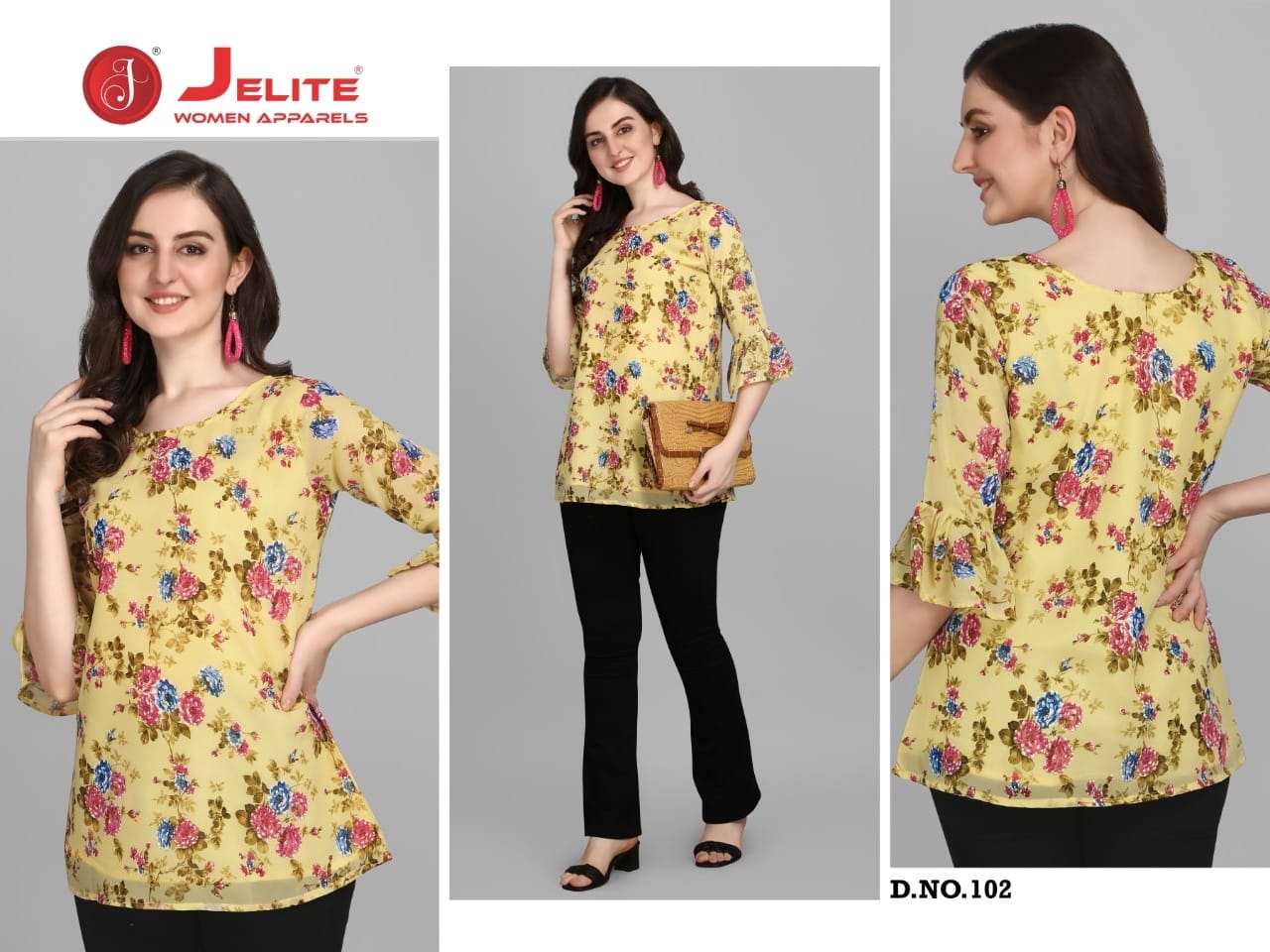 Jelite Georgette Tunics Vol 1 Tops Wholesale Catalog 6 Pcs 6