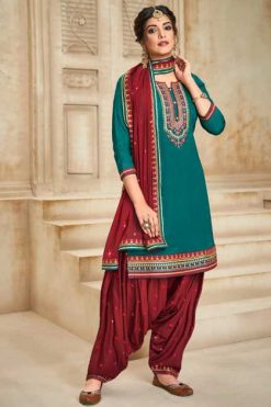 Buy Beads Work Multi Colour and Rose Pink Designer Semi Patiala Salwar Suit  Online