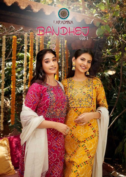 Aradhna Bandhej Vol 1 Kurti with Dupatta Sharara Wholesale Catalog 8 Pcs 1 510x714 - Aradhna Bandhej Vol 1 Kurti with Dupatta Sharara Wholesale Catalog 8 Pcs