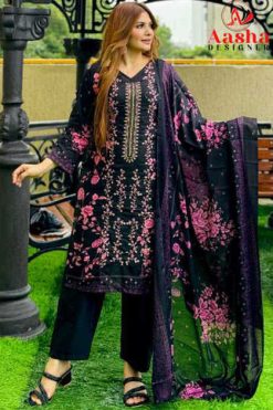 Aasha Riwayat Premium Embroidered Lawn Collection Chiffon Cotton Salwar Suit Catalog 3 Pcs