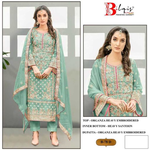 Bilqis B 78 A D Organza Readymade Salwar Suit Catalog 4 Pcs 10 510x510 - Bilqis B 78 A-D Organza Salwar Suit Catalog 4 Pcs