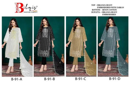 Bilqis B 91 A D Organza Salwar Suit Catalog 4 Pcs 5 510x340 - Bilqis B 91 A-D Organza Salwar Suit Catalog 4 Pcs