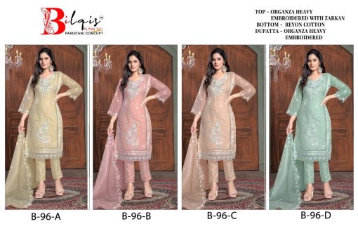 Bilqis B 96 A D Organza Salwar Suit Catalog 4 Pcs 5 510x339 - Bilqis B 96 A-D Organza Salwar Suit Catalog 4 Pcs