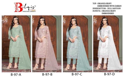 Bilqis B 97 A D Organza Salwar Suit Catalog 4 Pcs 6 510x340 - Bilqis B 97 A-D Organza Salwar Suit Catalog 4 Pcs