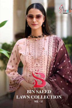 Shree Fabs Bin Saeed Lawn Collection Vol 15 Cotton Salwar Suit Catalog 6 Pcs