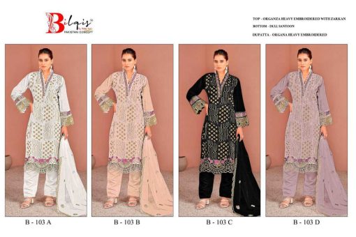 Bilqis B 103 A D Organza Salwar Suit Catalog 4 Pcs 9 510x340 - Bilqis B 103 A-D Organza Salwar Suit Catalog 4 Pcs