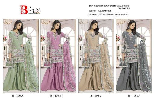 Bilqis B 106 A D Organza Salwar Suit Catalog 4 Pcs 9 510x340 - Bilqis B 106 A-D Organza Salwar Suit Catalog 4 Pcs