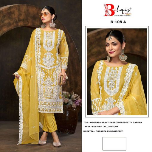 Bilqis B 108 A D Organza Salwar Suit Catalog 4 Pcs 1 510x510 - Bilqis B 108 A-D Organza Salwar Suit Catalog 4 Pcs