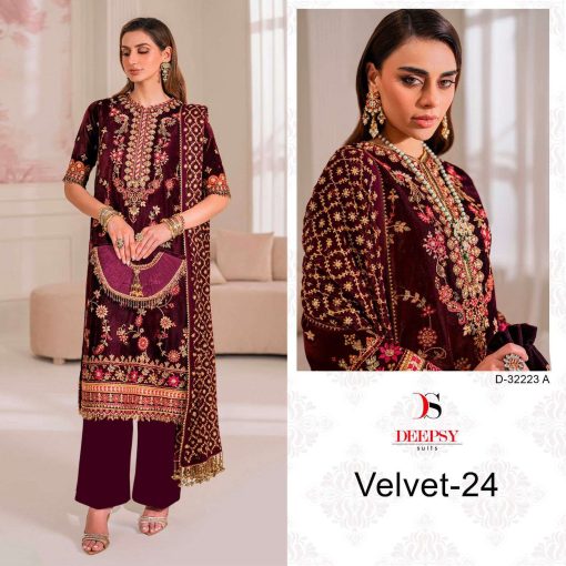 Deepsy Velvet Vol 24 Hit Design 32223 A D Velvet Salwar Suit Catalog 4 Pcs 1 510x510 - Deepsy Velvet Vol 24 Hit Design 32223 A-D Velvet Salwar Suit Catalog 4 Pcs