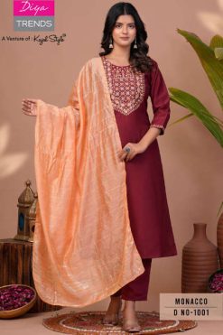 Diya Trends Monacco Vol 1 by Kajal Style Silk Kurti with Dupatta Bottom Catalog 8 Pcs