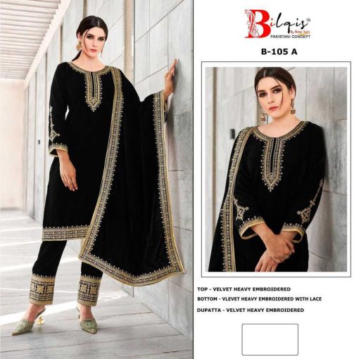 Bilqis B 105 A C Velvet Salwar Suit Catalog 3 Pcs 1 510x510 - Bilqis B 105 A-C Velvet Salwar Suit Catalog 3 Pcs