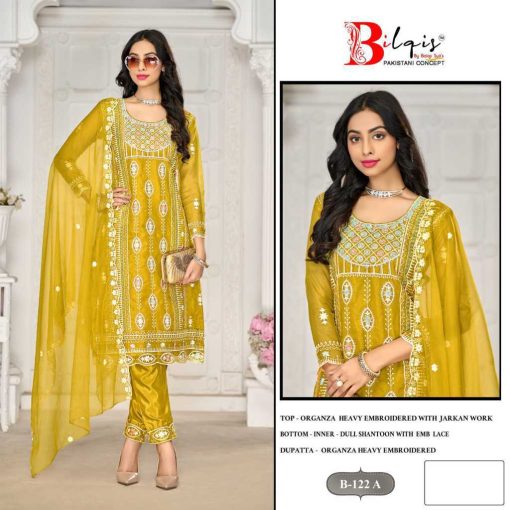 Bilqis B 122 A D Organza Salwar Suit Catalog 4 Pcs 1 510x510 - Bilqis B 122 A-D Organza Salwar Suit Catalog 4 Pcs