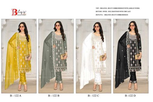 Bilqis B 122 A D Organza Salwar Suit Catalog 4 Pcs 9 510x340 - Bilqis B 122 A-D Organza Salwar Suit Catalog 4 Pcs