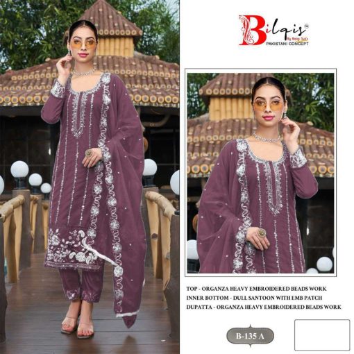 Bilqis B 135 A D Organza Salwar Suit Catalog 4 Pcs 1 510x510 - Bilqis B 135 A-D Organza Salwar Suit Catalog 4 Pcs