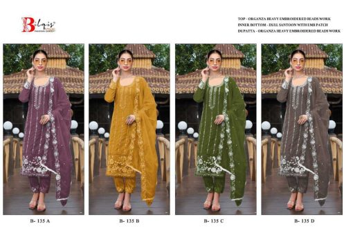 Bilqis B 135 A D Organza Salwar Suit Catalog 4 Pcs 9 510x340 - Bilqis B 135 A-D Organza Salwar Suit Catalog 4 Pcs