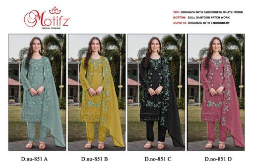 Motifz DN 851 A D Organza Salwar Suit Catalog 4 Pcs 5 510x340 - Motifz DN 851 A-D Organza Salwar Suit Catalog 4 Pcs