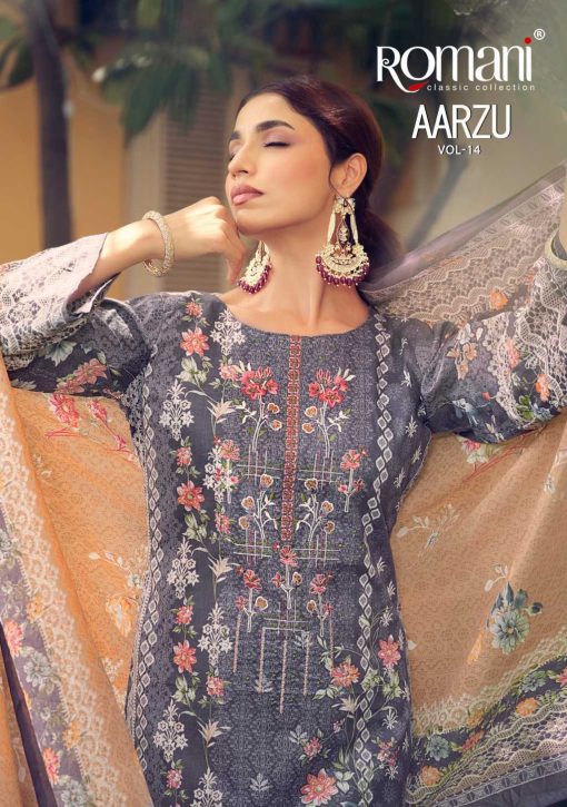 Romani Aarzu Vol 14 Cotton Salwar Suit Catalog 8 Pcs 1 510x725 - Romani Aarzu Vol 14 Cotton Salwar Suit Catalog 8 Pcs