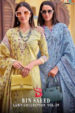 Shree Fabs Bin Saeed Lawn Collection Vol 19 Cotton Salwar Suit Catalog 6 Pcs